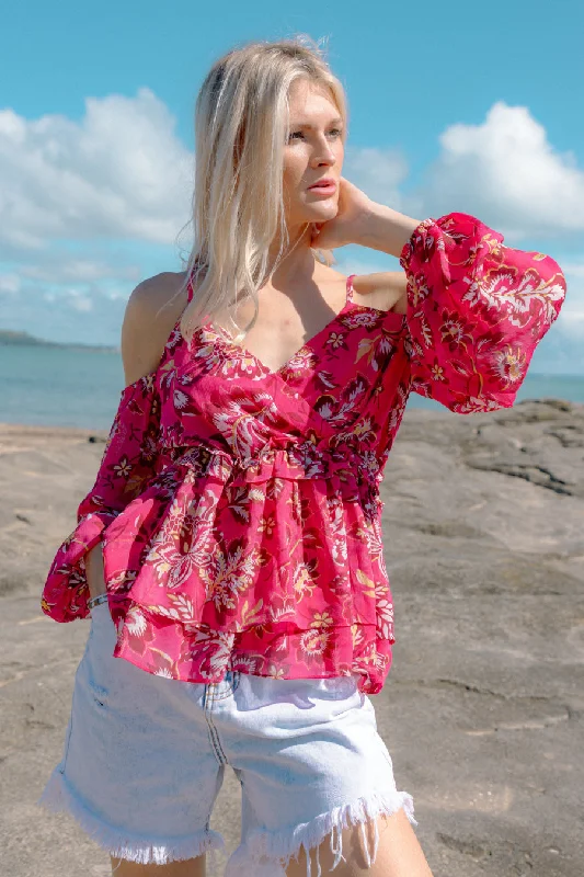 Jo Top Dark Pink Floral