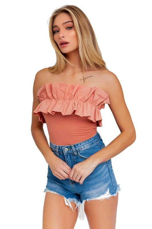 Ruffle Detail Tube Bodysuit