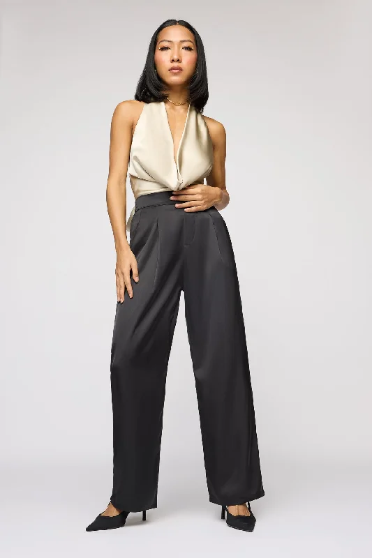 Black Iris Satin Straight Korean Pants