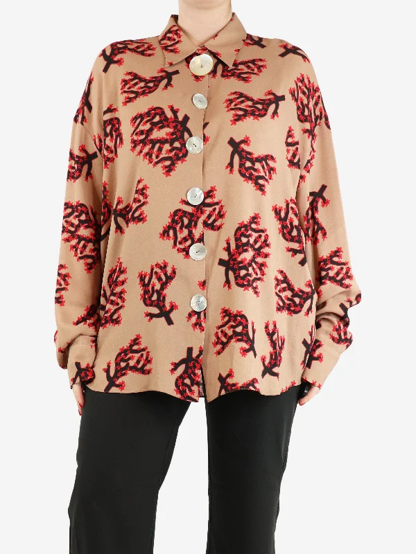 Beige and red printed shirt - size UK 12