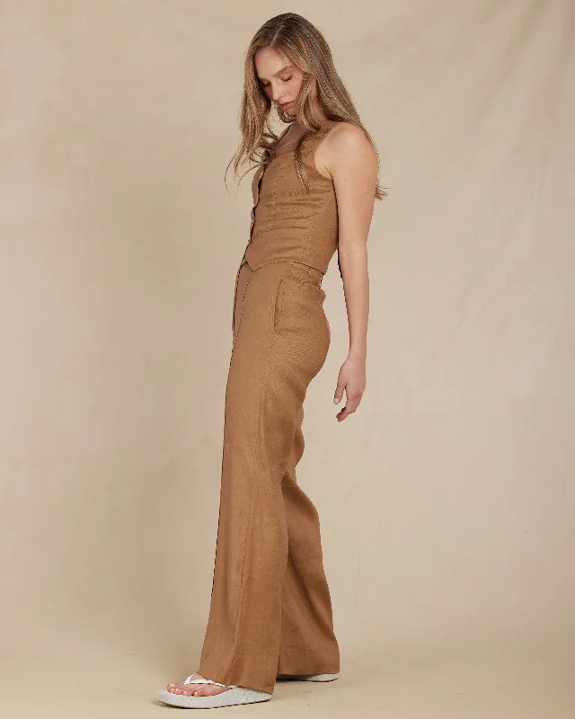 Sofia Linen Twill Wide Leg Pants - Sienna