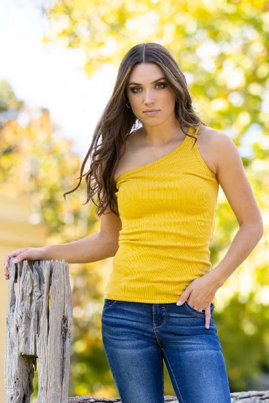 Delaney One Shoulder Singlet Mustard