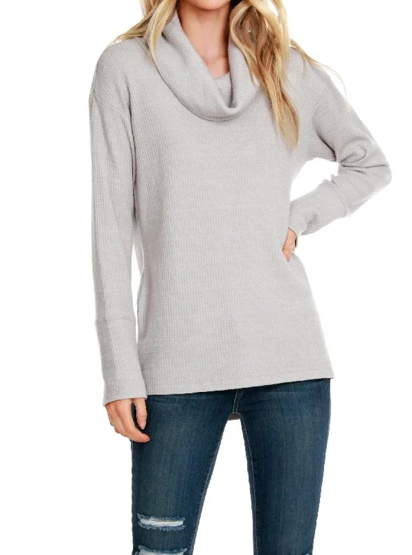 Crazy Deals Long Sleeve Cowl Top In Grey