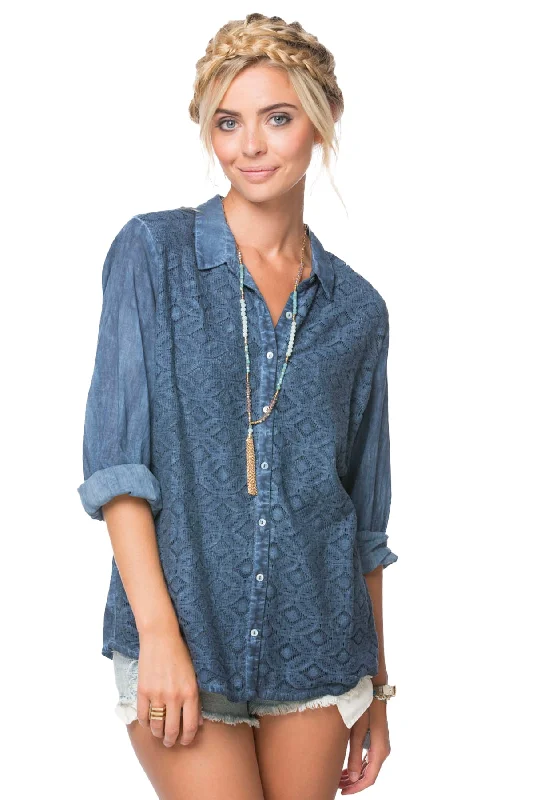 Button Up Front Lace Shirt - Pigment Dye Cotton Shirt