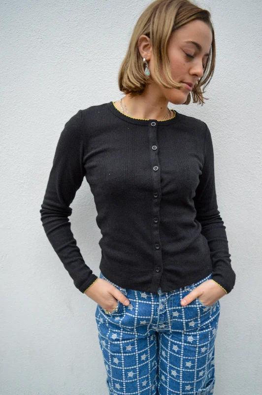 Damson Madder Sybil Pointelle Black Cardigan