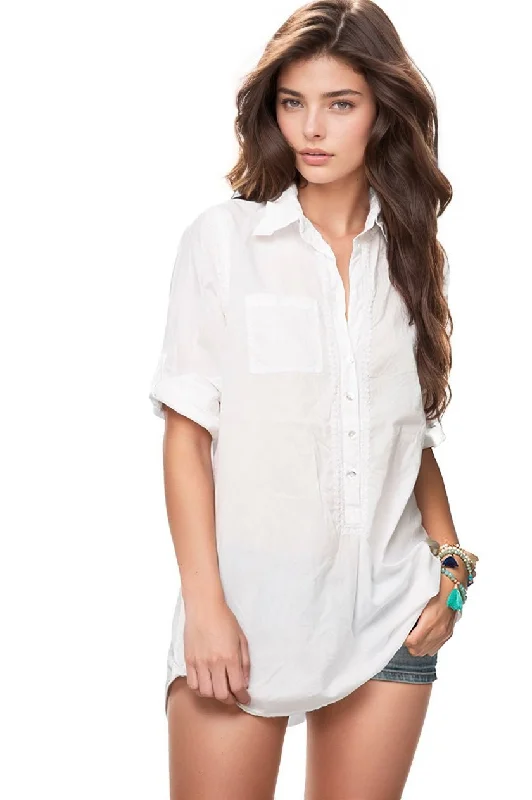 Boyfriend White Cotton Shirt with White Embroidery