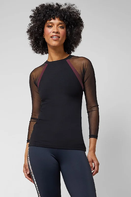 Reversible Raglan Mesh Long Sleeve Yoga Top Black with Wine