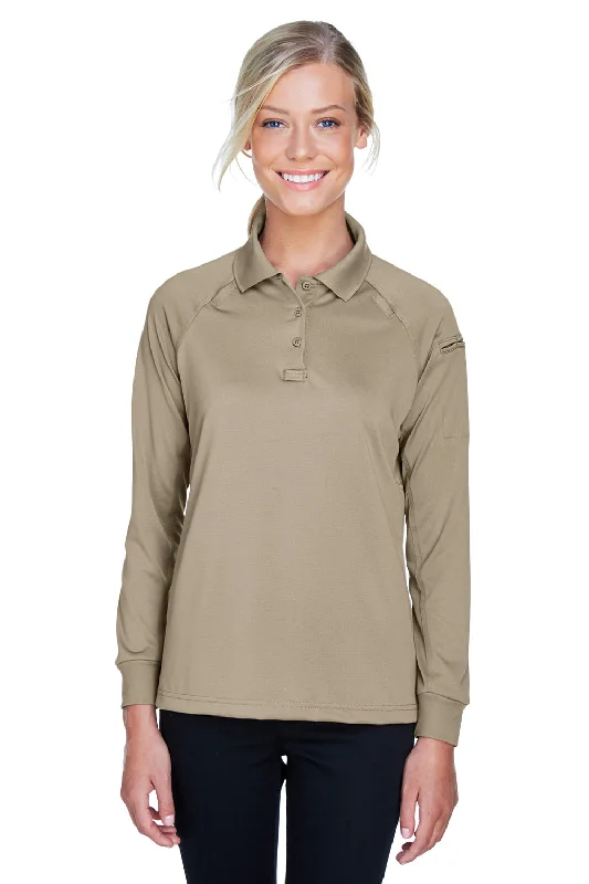 Harriton Womens Advantage Tactical Moisture Wicking Long Sleeve Polo Shirt - Desert Khaki