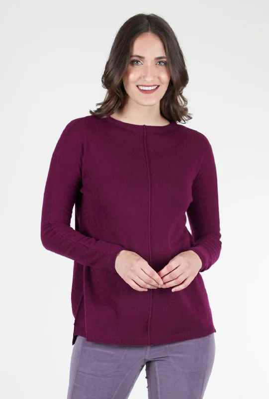 Seamed Easy Cashmere Pullover, Plum