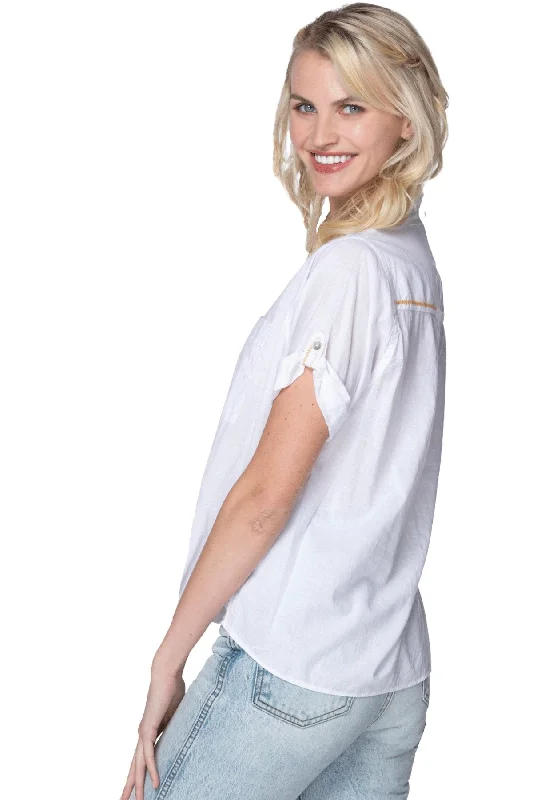 Anne Button Up Crop Shirt in Cotton Lawn with Lurex Embroidery