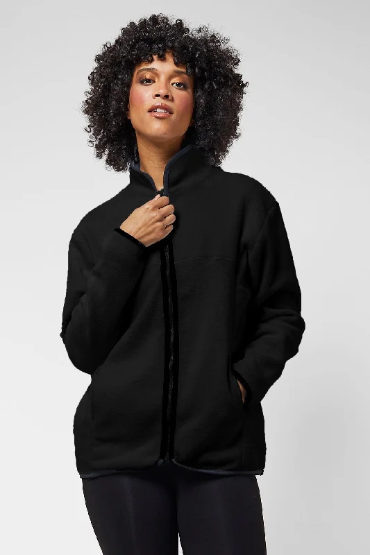 Trimmed Fleece Jacket with Pockets Black