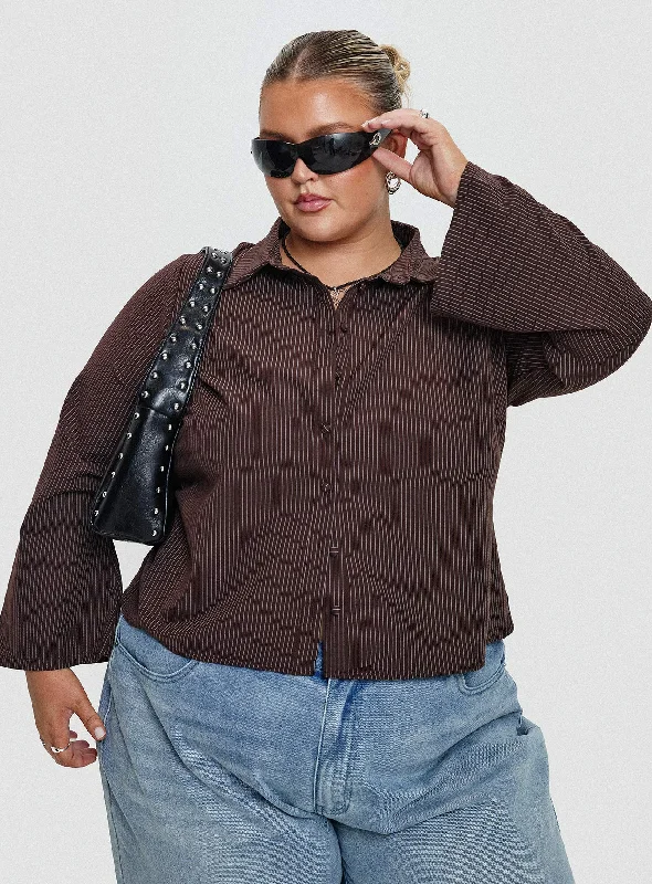 Anni Pinstripe Shirt Brown Curve