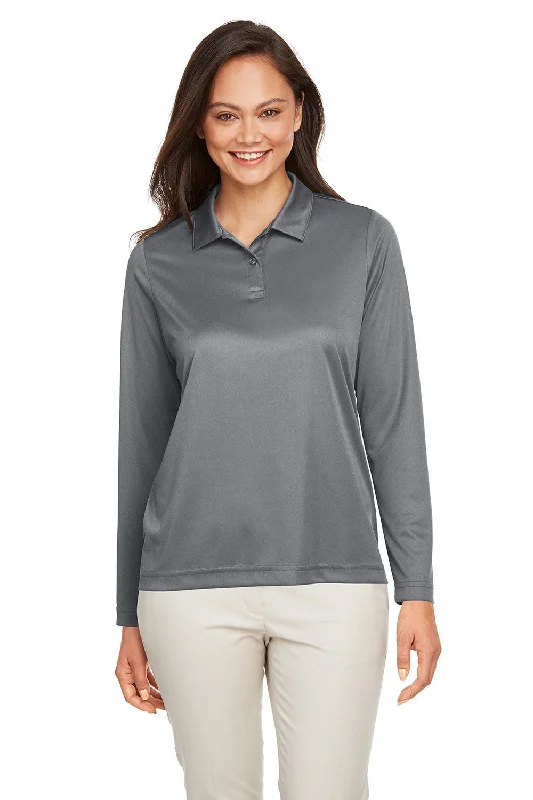 Team 365 Womens Zone Sonic Moisture Wicking Long Sleeve Polo Shirt - Graphite Grey