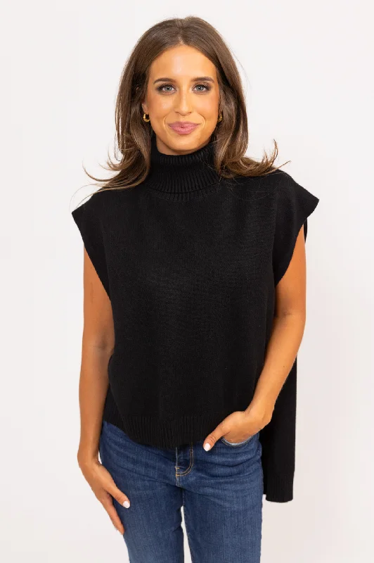 Black Turtleneck Sleeveless Sweater