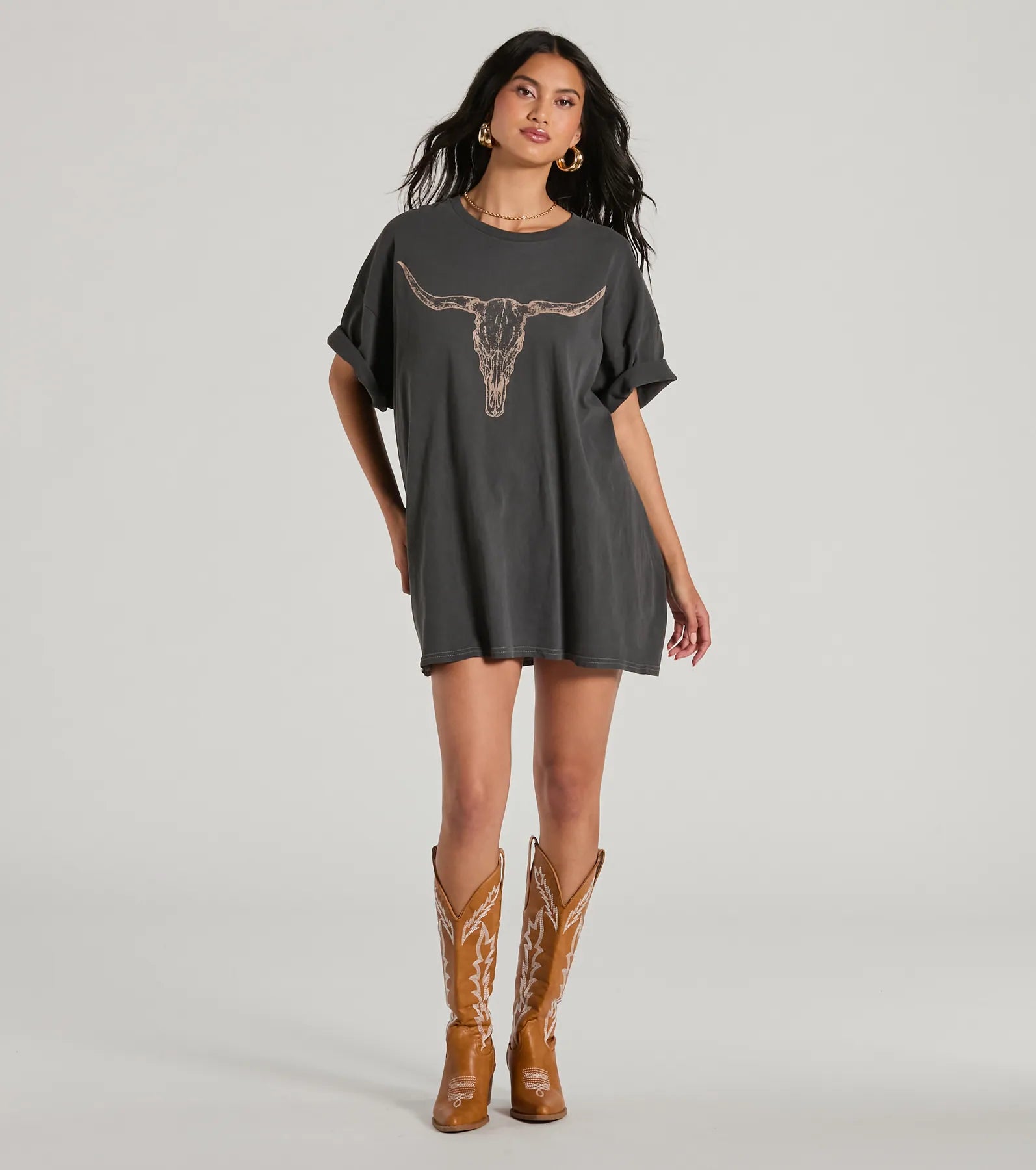 Giddy Up Cowgirl Longhorn Oversized Graphic Tee