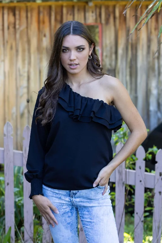 Harlow One Shoulder Top Black