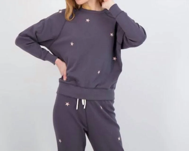 Weekend Specials to Relish Dune Crew Neck With Stars In Charcoal/pink