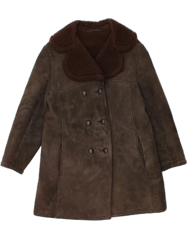 VINTAGE Womens Shearling Coat UK 16 Large Brown