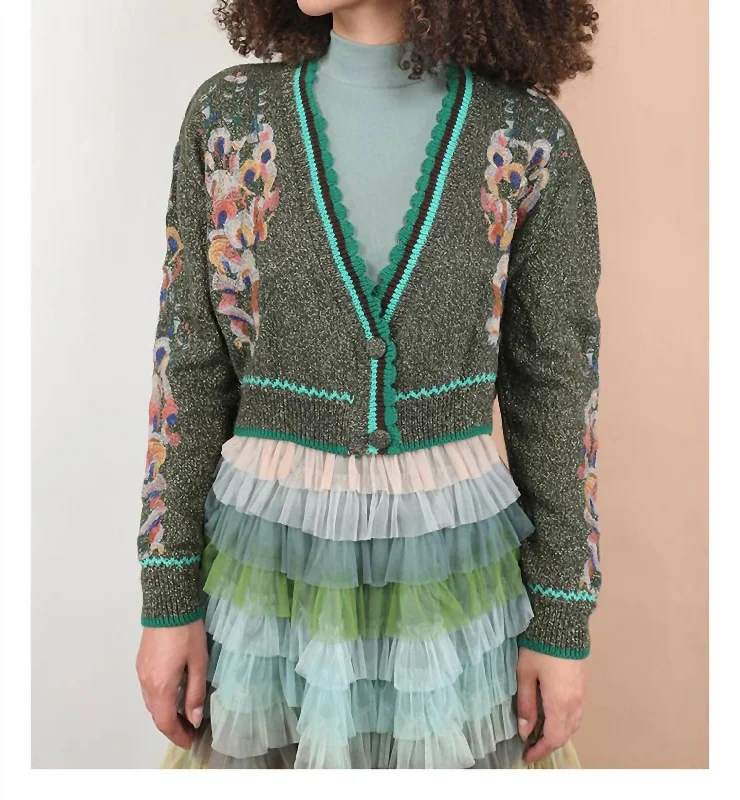 Weekend Deals to Brighten Your Day Olive Embroidered Cardigan In Green