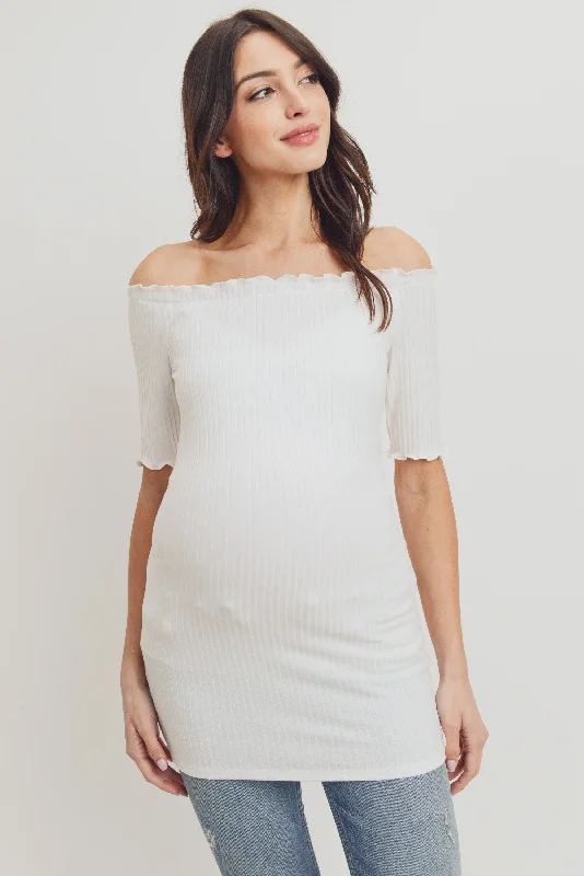 Off Shoulder Rib Knit Maternity Top