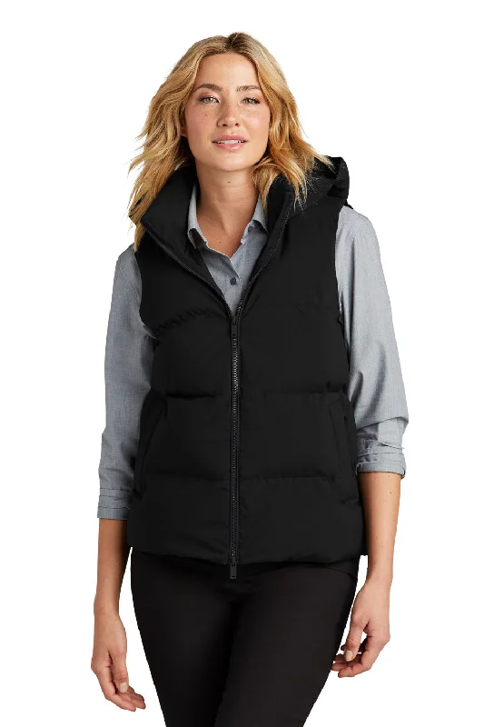 Mercer+Mettle Womens Water Resistant Full Zip Hooded Puffy Vest - Deep Black