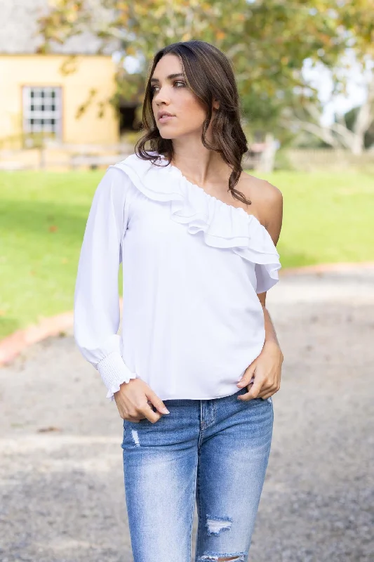 Harlow One Shoulder Top White