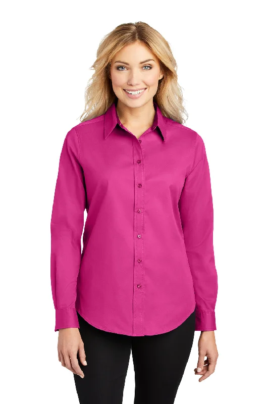 Port Authority Womens Easy Care Wrinkle Resistant Long Sleeve Button Down Shirt - Tropical Pink - Closeout