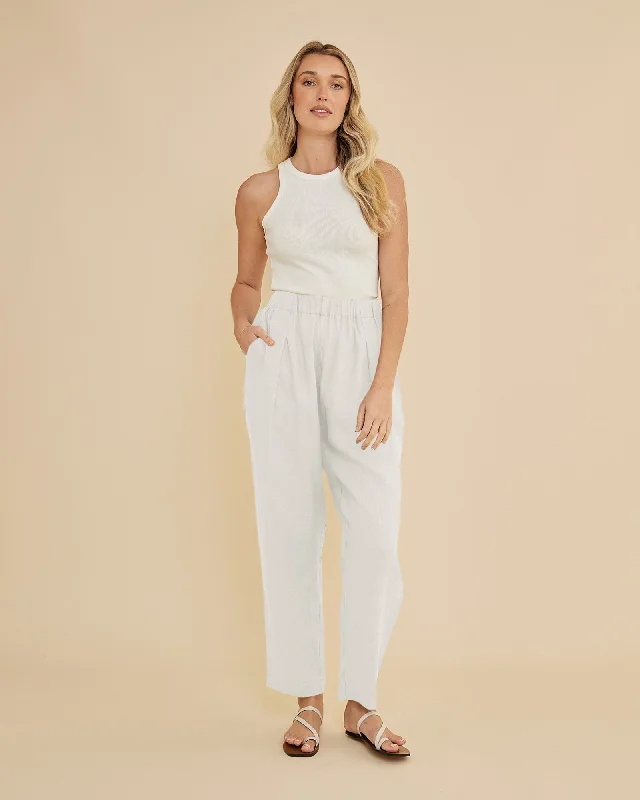 Carter Elasticated Linen Pant - White