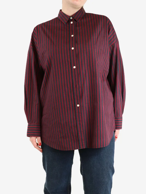 Maroon and navy striped shirt - size UK 12