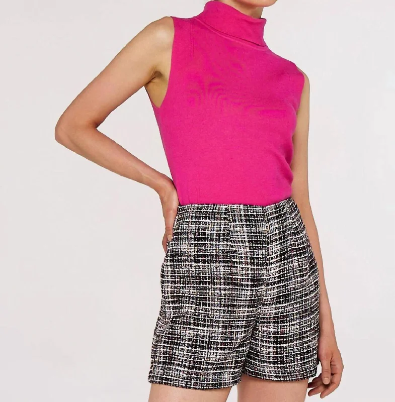 Weekend Offers That Tempt Hot Pink Knit Sleeveless Turtleneck