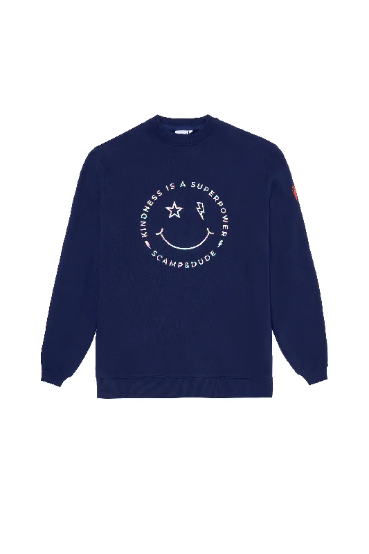 Scamp & Dude x Style For Stroke Unisex Navy with Rainbow Foil Smiley Face Sweatshirt