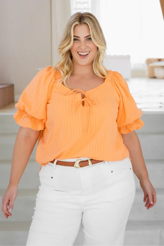 Isabella Puff Sleeve Top Papaya