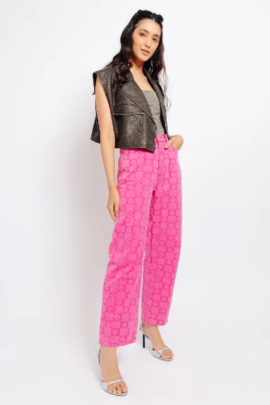 Fuchsia Pink 3D Denim Pants