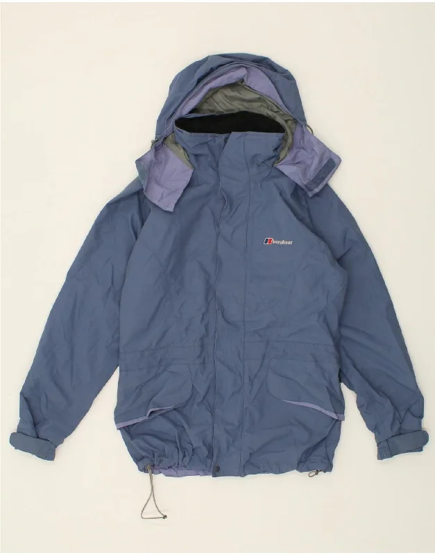 BERGHAUS Womens Loose Fit Hooded Rain Jacket UK 10 Small Navy Blue Nylon