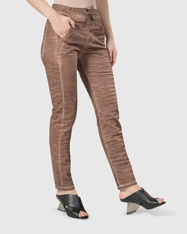 Distressed Iconic Stretch Jeans, Brown Wash