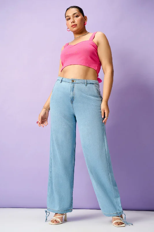 Dusk Blue Curve Denim Korean Pants