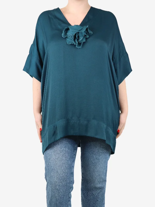 Blue silk top - size UK 8