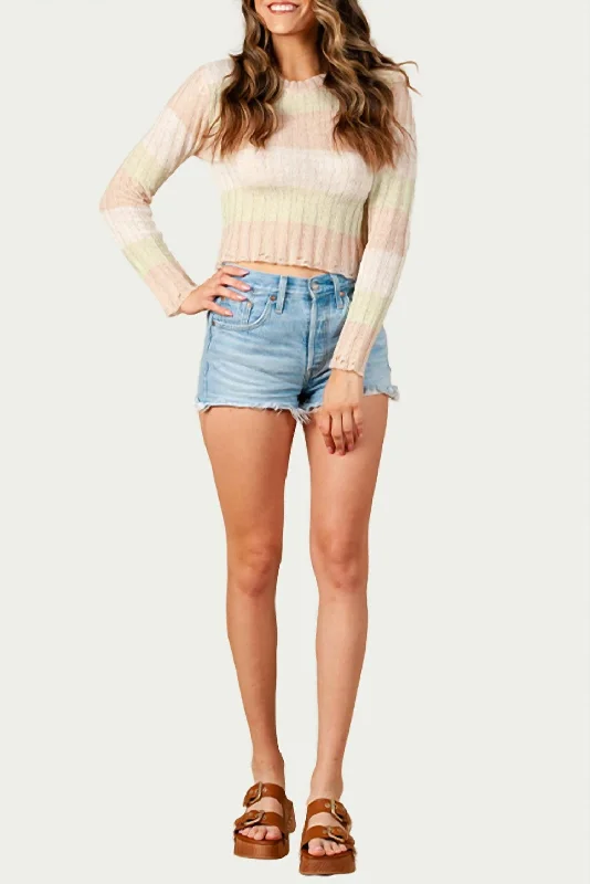 New Markdowns Tulip Lghtweight Open-Knit Striped Sweater In Green Stripe