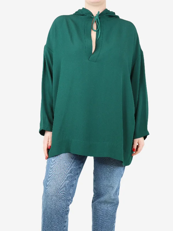 Dark green hooded crepe blouse - size UK 10