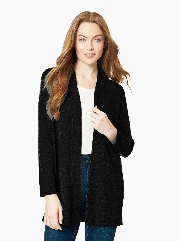 Huge Discounts Plus Size Open-Front Ribbed Trim Knit Cardigan