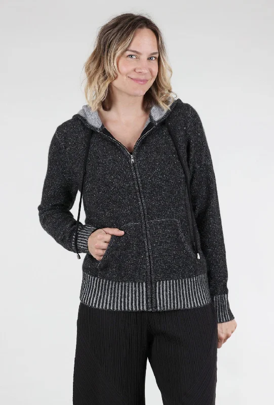 Marled Cashmere Hoodie, Black