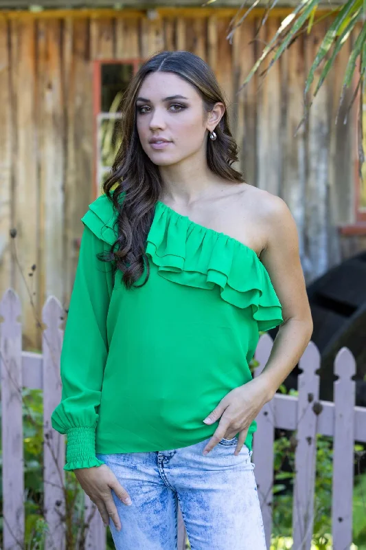 Harlow One Shoulder Top Green