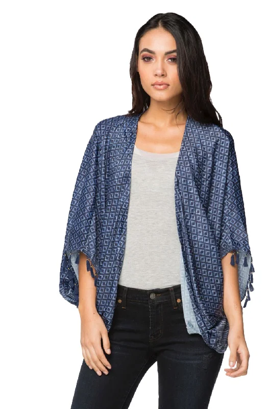 Feel the Sun Print and Solid Tassel Kimono Jacket