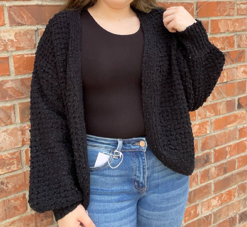 Early Bird Cropped Long Sleeve Cardigan In Black