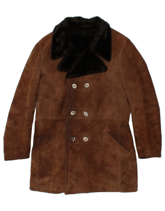 VINTAGE Womens Shearling Coat IT 52 2XL Brown