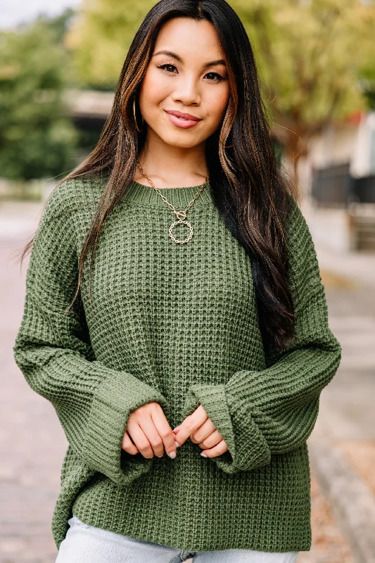 Easy Find Olive Green Waffle Knit Sweater