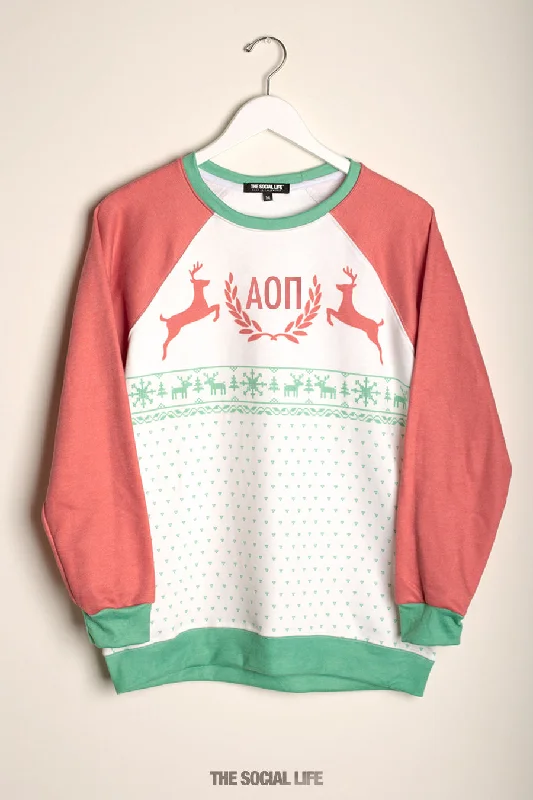 Alpha Omicron Pi Rudolph Raglan Crewneck