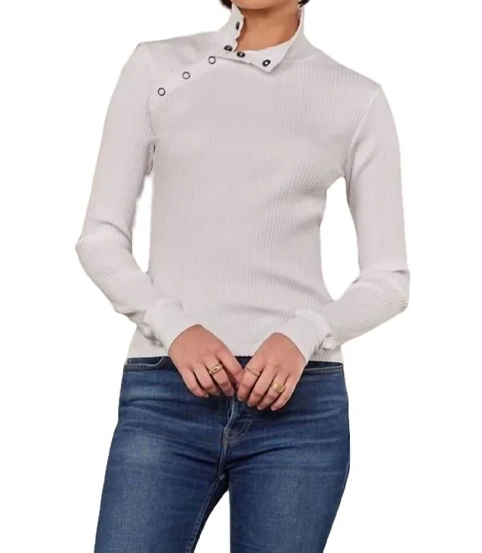 Quick Sale Andre Long Sleeve Snap Turtleneck Top In White