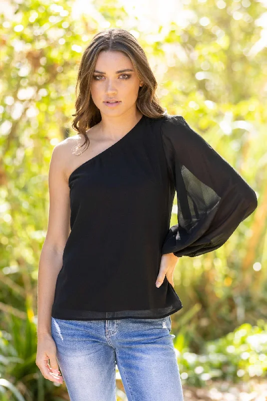 Amelia One Shoulder Top Black