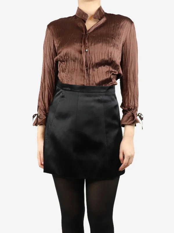 Brown crinkle silk shirt - size M